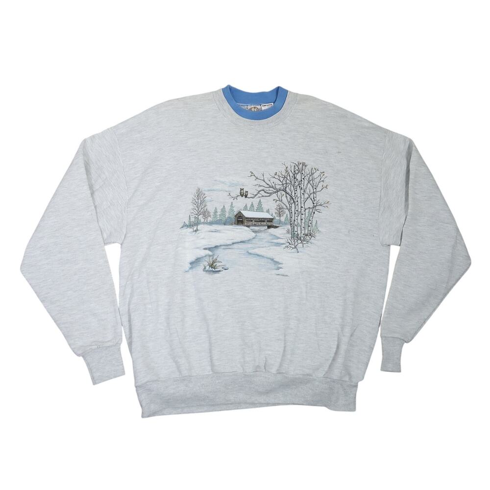 Vintage 90s Day Breeze Heather Grey Snow Landscape Graphic Sweatshirt XL